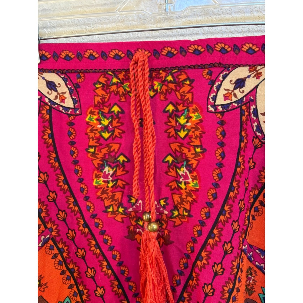 Soft Surroundings Maxi Skirt Pink Orange Paisley Floral Tassel Boho L Large - Picture 5 of 8